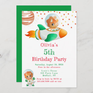 Dinosaur Astronaut Rocketship Girl Geburtstagspart Einladung