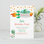 Dinosaur Astronauten Rocketship Boy Birthday Party Einladung (Stehend Vorderseite)