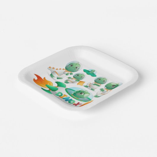 Dinosaur Astronauten Rocketship Boy Birthday Party Pappteller (Gewinkelt)