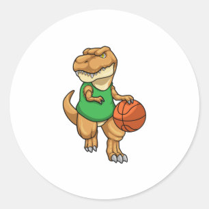 Dinosaur at Sports with Basketball Runder Aufkleber