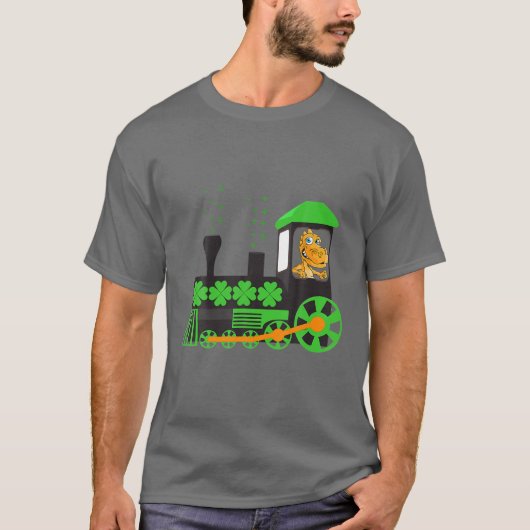 Dinosaur auf dem Zug St Patrick's Day Train Irish T-Shirt (Vorderseite)
