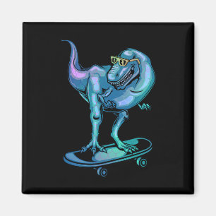 Dinosaur auf Skateboard Skateboard fahrender Dinos Magnet