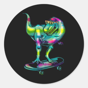 Dinosaur auf Skateboard Skateboardfahren Skater-Au Runder Aufkleber