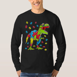 Dinosaur Autism Awareness Puzzle Piece Boys Kids T T-Shirt