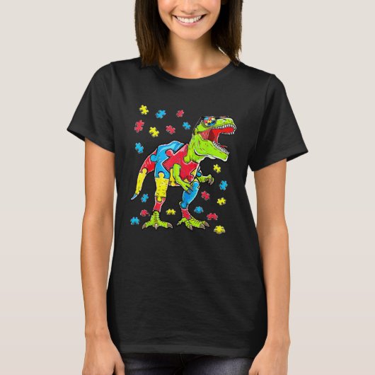 Dinosaur Autism Awareness Puzzle Piece Boys Kids T T-Shirt (Vorderseite)