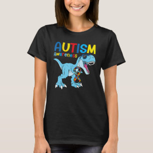 Dinosaur-Autismus-Bewusstseinsmonats-Schleife-Jung T-Shirt