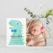 Dinosaur Baby Boy Foto Geburtsankündigung Ankündigung (Stehend Vorderseite)