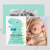 Dinosaur Baby Boy Foto Geburtsankündigung Ankündigung (Vorne/Hinten)