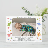 Dinosaur Baby Boy Foto Geburtskarte Ankündigung (Stehend Vorderseite)
