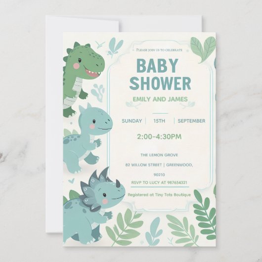 Dinosaur Baby Boy Shower Editable Card für Jungen Einladung (Vorderseite)
