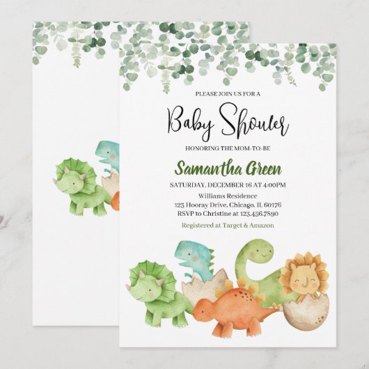 Dinosaur Baby Dusche Einladung (Vorne/Hinten)