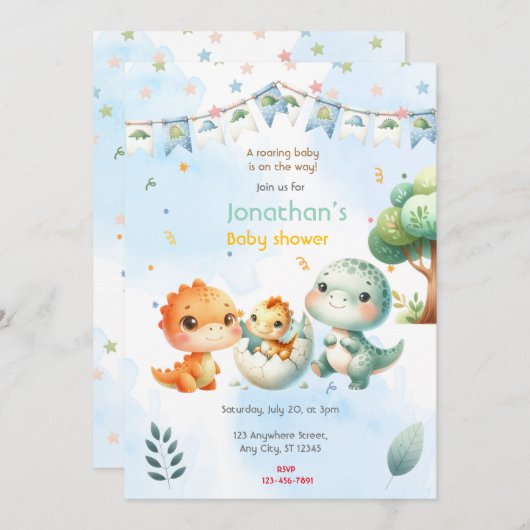 Dinosaur Baby Dusche Einladung (Vorne/Hinten)