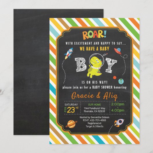 Dinosaur Baby Dusche Einladung BOY (Vorne/Hinten)