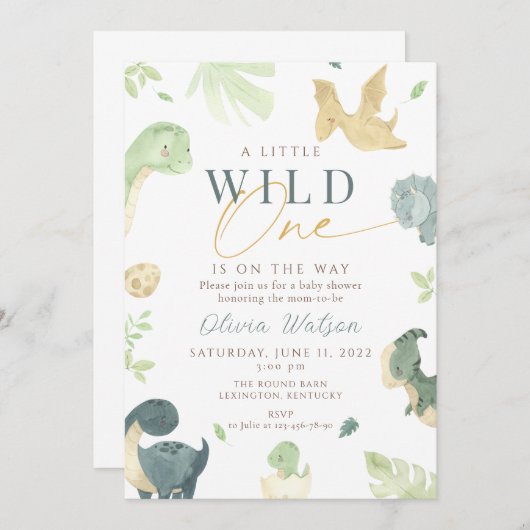 Dinosaur Baby Dusche Einladung, Dino Babydusche Einladung (Vorne/Hinten)