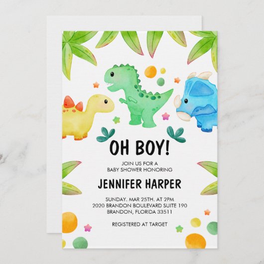 Dinosaur Baby Dusche Einladung Vorlage, EDITABLE (Vorne/Hinten)