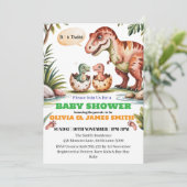 Dinosaur Baby Dusche für Twins Custom Einladung (Stehend Vorderseite)
