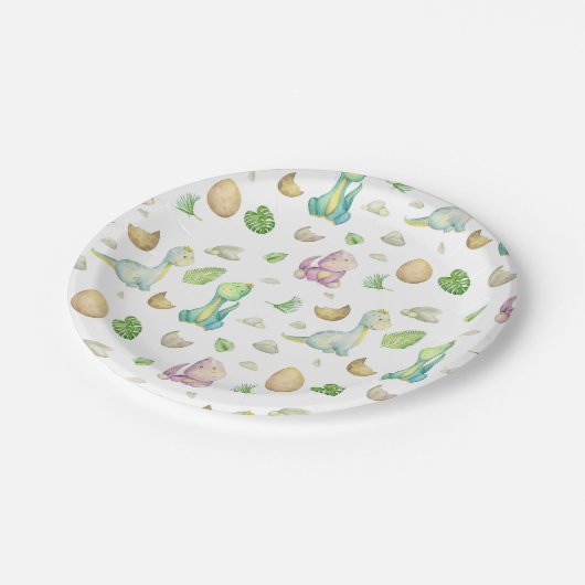 Dinosaur Baby Dusche Pappteller (Schrägansicht)