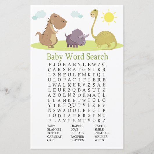 Dinosaur Baby Dusche Word Search Game (Vorderseite)