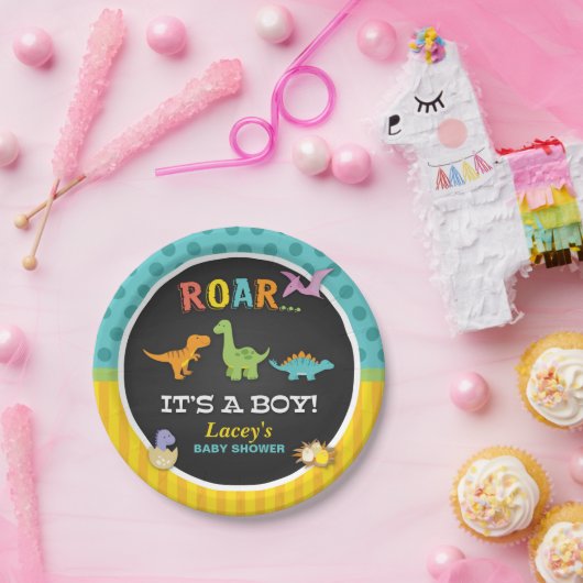 Dinosaur Baby Duschpapierplatte - kundenspezifisch Pappteller (Party)