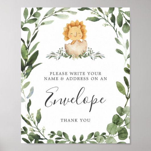 Dinosaur Baby Duwer Address Envelope Zeichen Poster (Vorne)