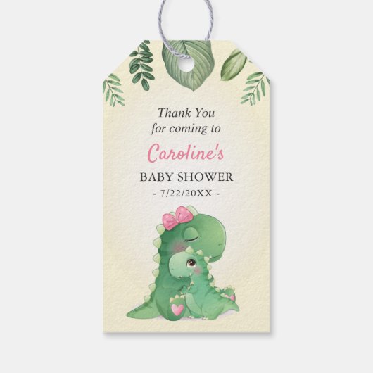 Dinosaur Baby Girl Dusche Sprinkle Flasche Gefalle Geschenkanhänger (Rückseite)