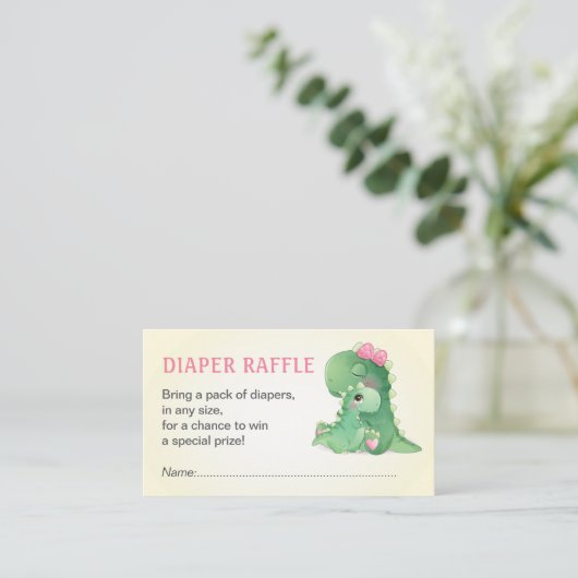 Dinosaur Baby Girl Duwer Diaper Raffle Ticket Begleitkarte (Stehend Vorderseite)