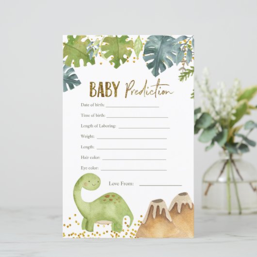 Dinosaur Baby Predictions Card (Stehend Vorderseite)