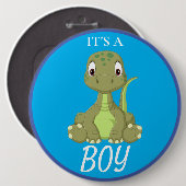 Dinosaur Baby Shower Blue Boy Button (Vorne & Hinten)