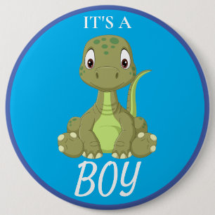 Dinosaur Baby Shower Blue Boy Button