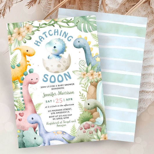 Dinosaur Baby Shower Boy Blue Dino  Einladung