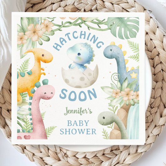 Dinosaur Baby Shower Boy Blue Dino Paper Napkin Serviette