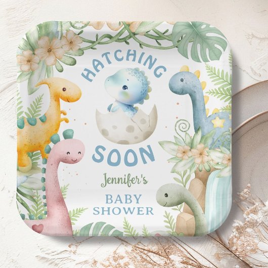 Dinosaur Baby Shower Boy Blue Dino Pappteller