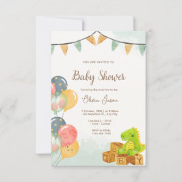 Dinosaur-Baby-Shower-Einladung | Grün und Gelb Einladung