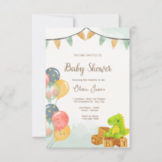 Dinosaur-Baby-Shower-Einladung | Grün und Gelb  Einladung