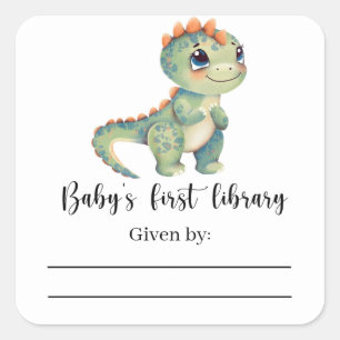 Dinosaur - Baby Shower Exlibris für Bücher für Bab Quadratischer Aufkleber