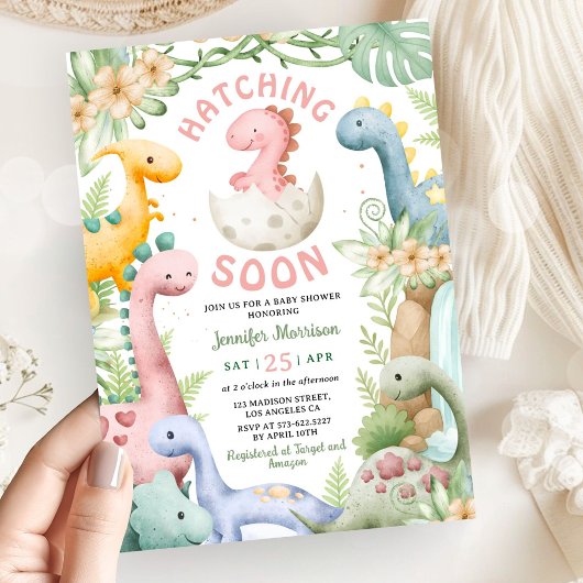 Dinosaur Baby Shower Girl Pink Dino  Einladung
