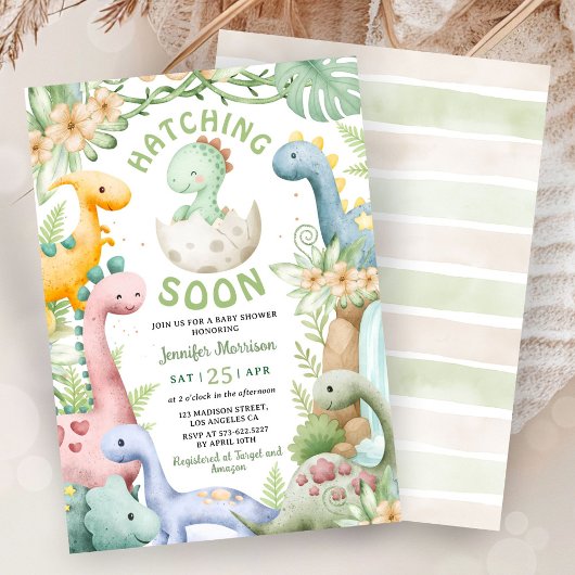 Dinosaur Baby Shower Green Dino Gender Neutral Einladung