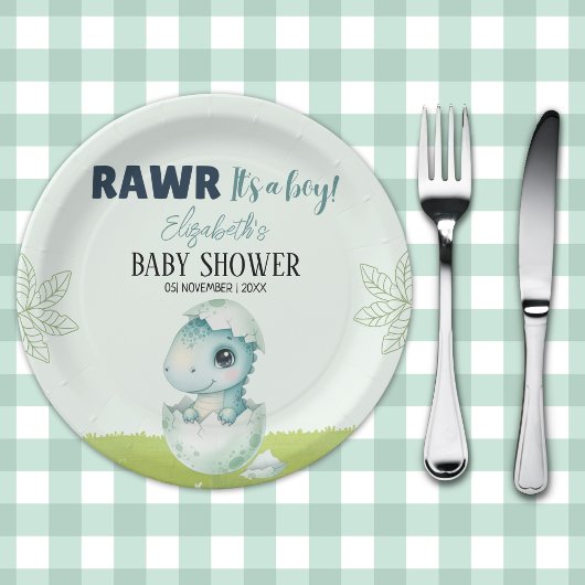 Dinosaur Baby Shower Party Plates for Boy Pappteller