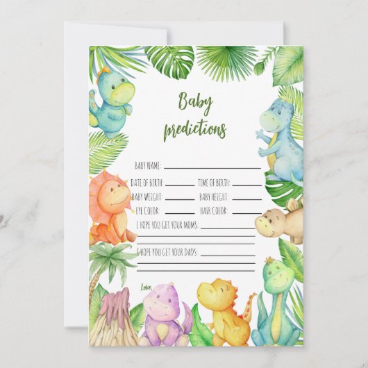Dinosaur Baby Shower Predictions Card Einladung (Vorderseite)