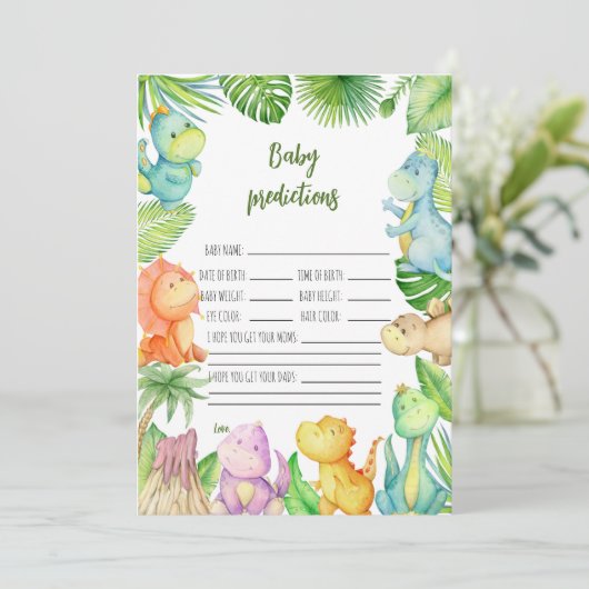 Dinosaur Baby Shower Predictions Card Einladung (Stehend Vorderseite)