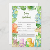 Dinosaur Baby Shower Predictions Card Einladung (Vorne/Hinten)