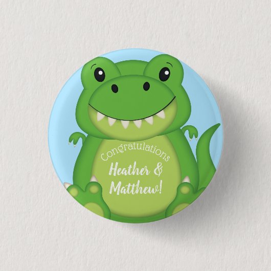 Dinosaur Baby Shower T-Rex Button (Vorderseite)
