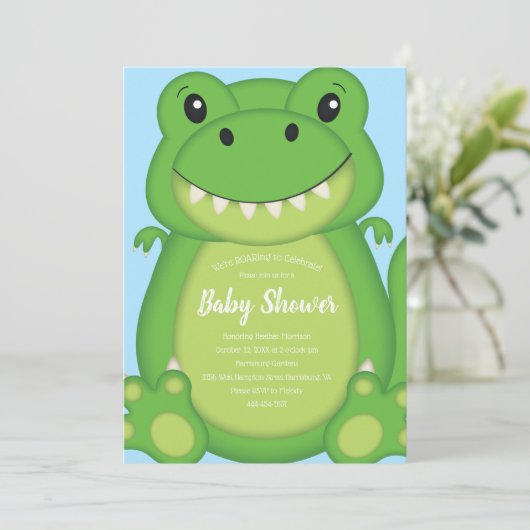 Dinosaur Baby Shower T-Rex Einladung (Stehend Vorderseite)