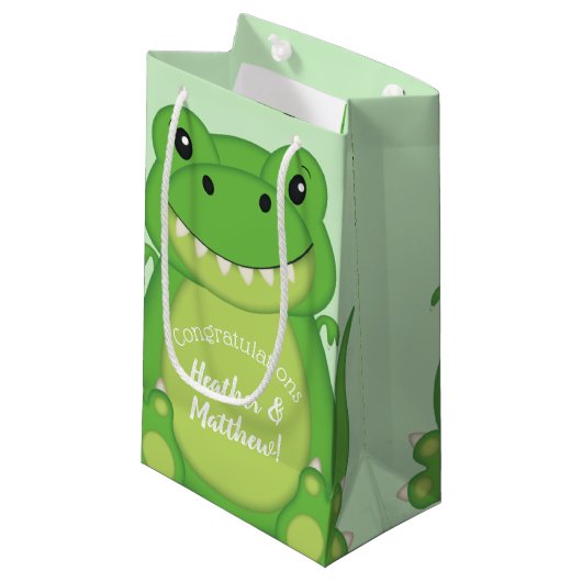 Dinosaur Baby Shower T-Rex Kleine Geschenktüte (Vorderseite Schrägansicht)