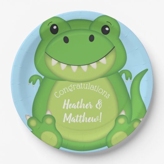 Dinosaur Baby Shower T-Rex Pappteller (Vorderseite)