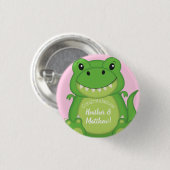 Dinosaur Baby Shower T-Rex Pink Girl Button (Vorne & Hinten)