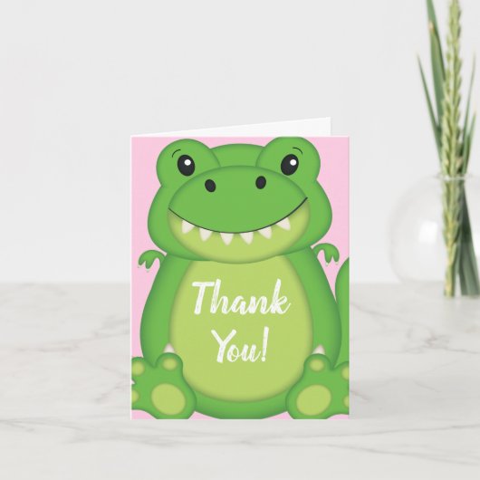 Dinosaur Baby Shower T-Rex Pink Girl Dankeskarte (Vorderseite)