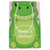 Dinosaur Baby Shower T-Rex Pink Girl Mittlere Geschenktüte (Vorderseite)