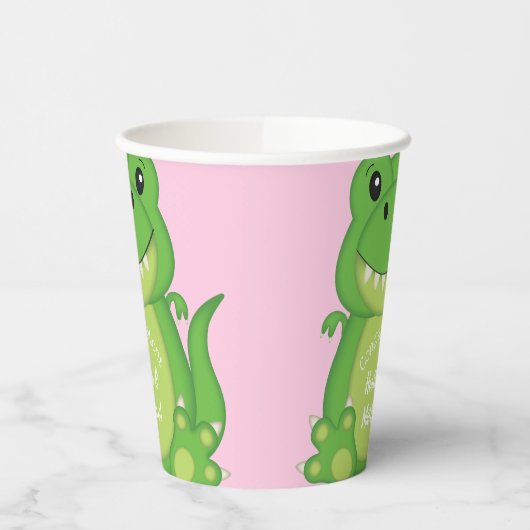Dinosaur Baby Shower T-Rex Pink Girl Pappbecher (Links)