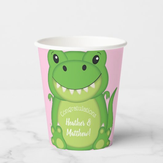 Dinosaur Baby Shower T-Rex Pink Girl Pappbecher (Vorderseite)